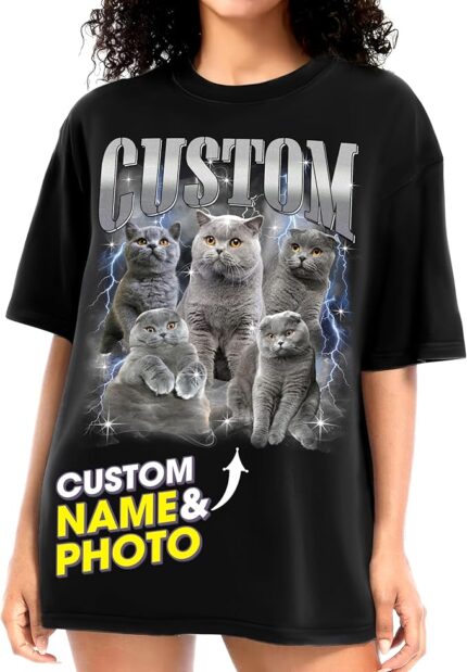 Custom Bootleg Rap T-Shirt – Upload Photo & Add Name | Personalized Face Shirt for Men & Women | Pet Dog Cat Lover Gift | Vintage Graphic Tee(Bundle of 10 Products)